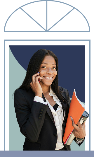 woman making a call in a window